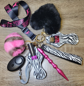 PINK ZEBRA SAFETY KEYCHAIN