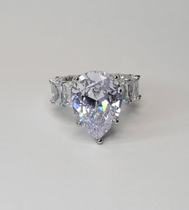 Princess Cut White Quartz Engagement Diamond Baguette Silver Ring CZ Band Hip Hop Jewelry Gift for her Women Accessories